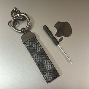 Checkered Key Chain Faux Leather and Stainless Steal